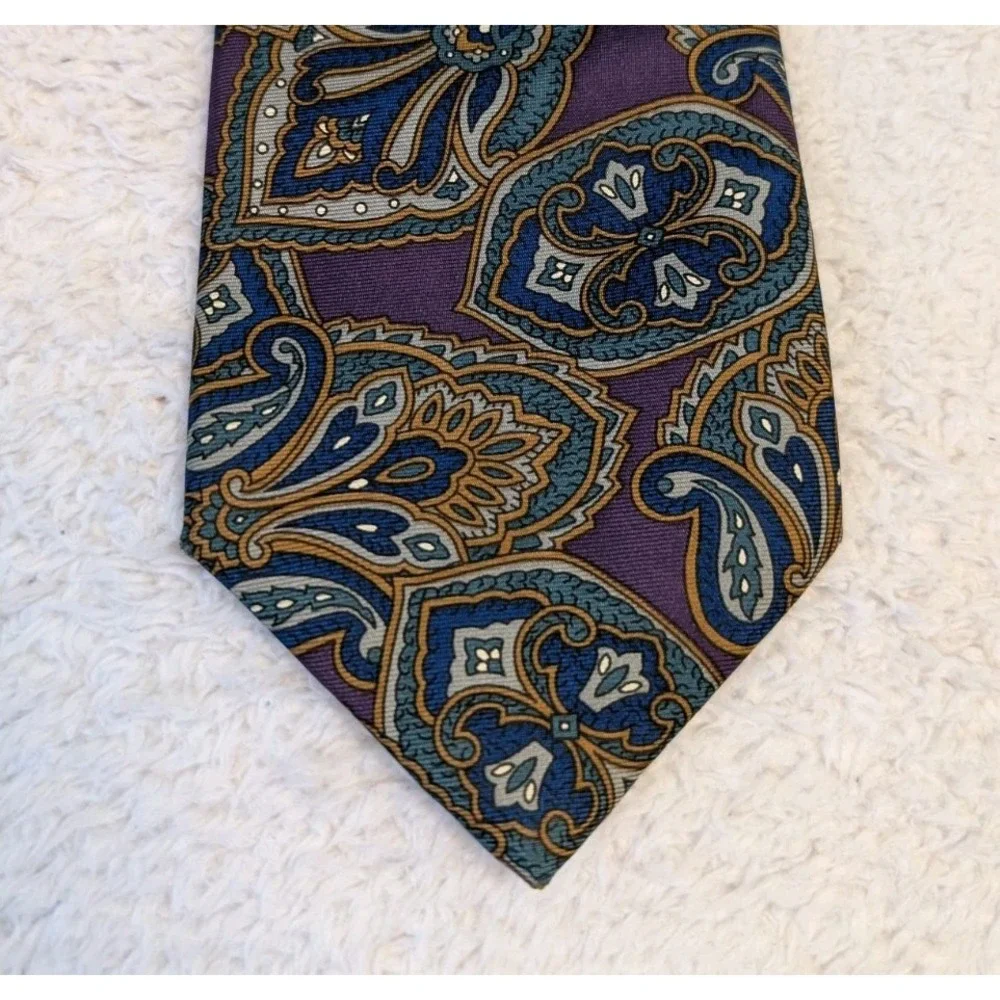Vintage Christian Dior Blue Purple Paisley Men's Silk Tie Woven in Italy Classic